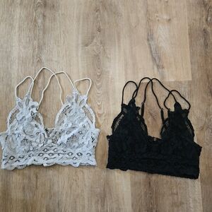 Free People Elegant Lace Bralette Duo - Black and White